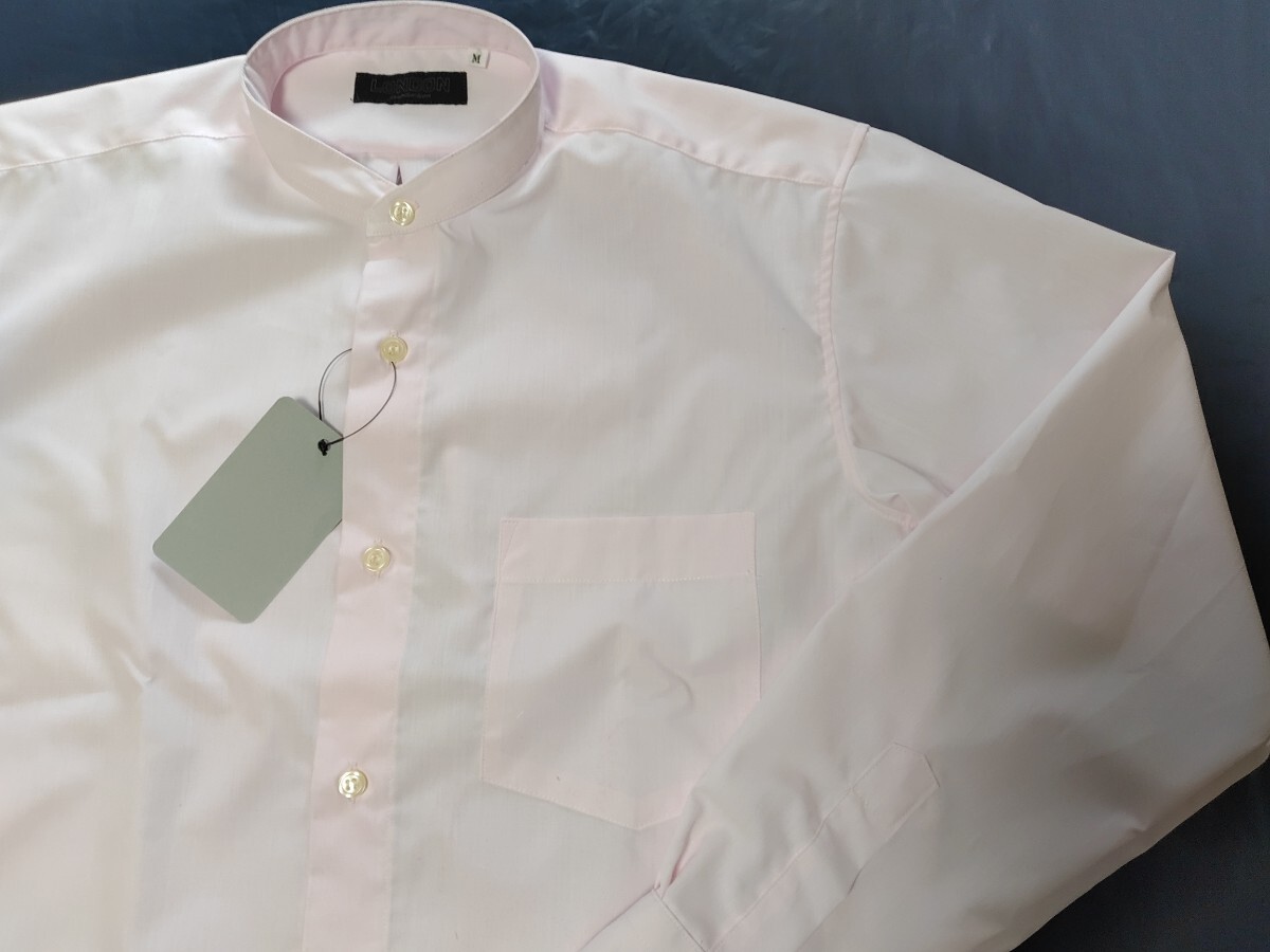 Ｌ寸・新品／日本製・スタンドカラーシャツ■ピンク色シャンブレーの画像5