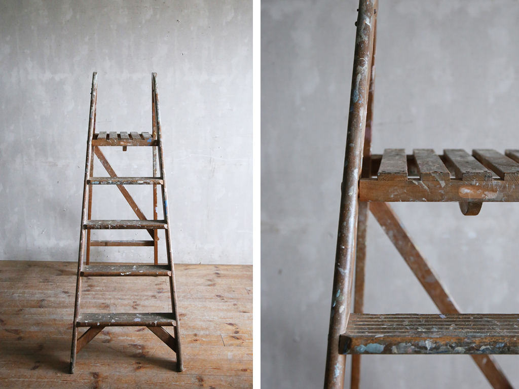  Britain antique * wooden step ladder / stepladder ladder / stand for flower vase / display shelf / step‐ladder / plant pcs / objet d'art / store furniture / display pcs / England Vintage miscellaneous goods 