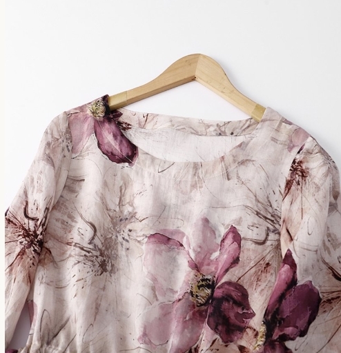 ロングスカート大人 上品 花柄プリント綿麻ワンピース レディース ワンピース 50代 60代 ファッション 薄手 夏のお出かけに L サイズ選択可の画像2