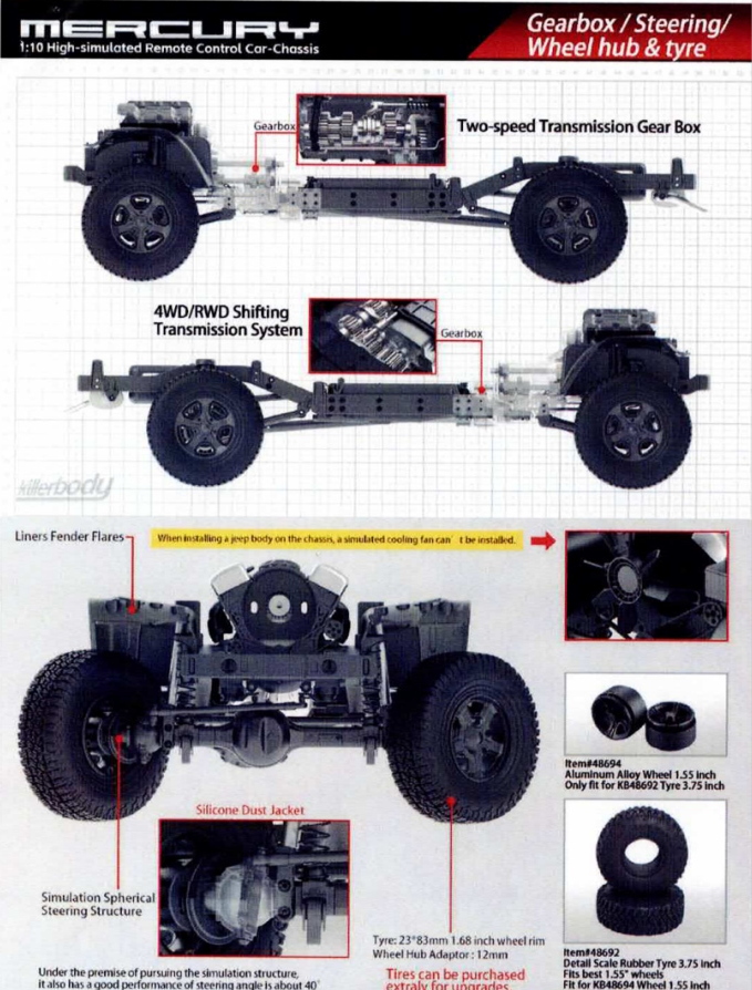 新品killerbody MERCURY JEEPGladiator Rubicon 上級者向け　RCクローラー組立キット　４点SET_画像9