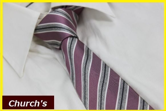 [ бесплатная доставка ] новый товар Church (Church\'s) 100% шелк reji men taru полоса рисунок галстук Thai ( бледный розовый × серый )NO.5