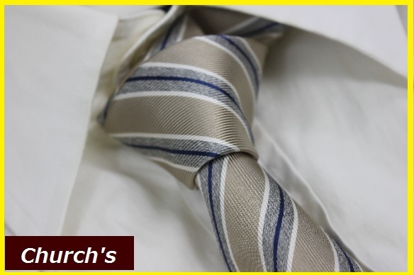 [ бесплатная доставка ] новый товар Church (Church\'s) 100% шелк reji men taru полоса рисунок галстук Thai ( бежевый × серый )NO.3