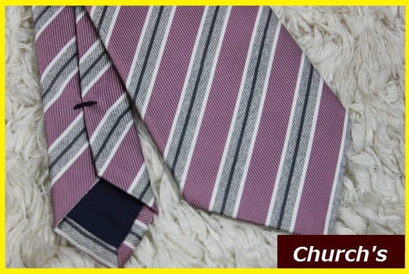 [ бесплатная доставка ] новый товар Church (Church\'s) 100% шелк reji men taru полоса рисунок галстук Thai ( бледный розовый × серый )NO.5