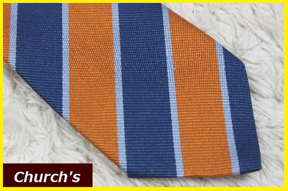 [ бесплатная доставка ] новый товар Church (Church\'s) 100% шелк reji men taru полоса рисунок галстук Thai ( темно-синий × orange )NO.1
