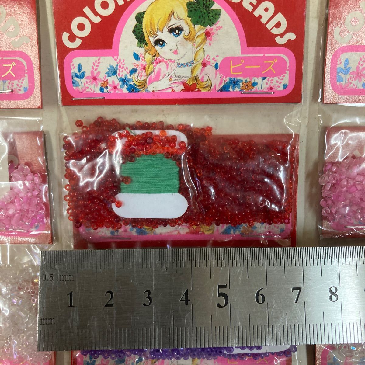 昭和レトロ グラスビーズ 24個付 当時物 レトロポップ ファンシー 女の子 駄菓子屋 宝石の画像6