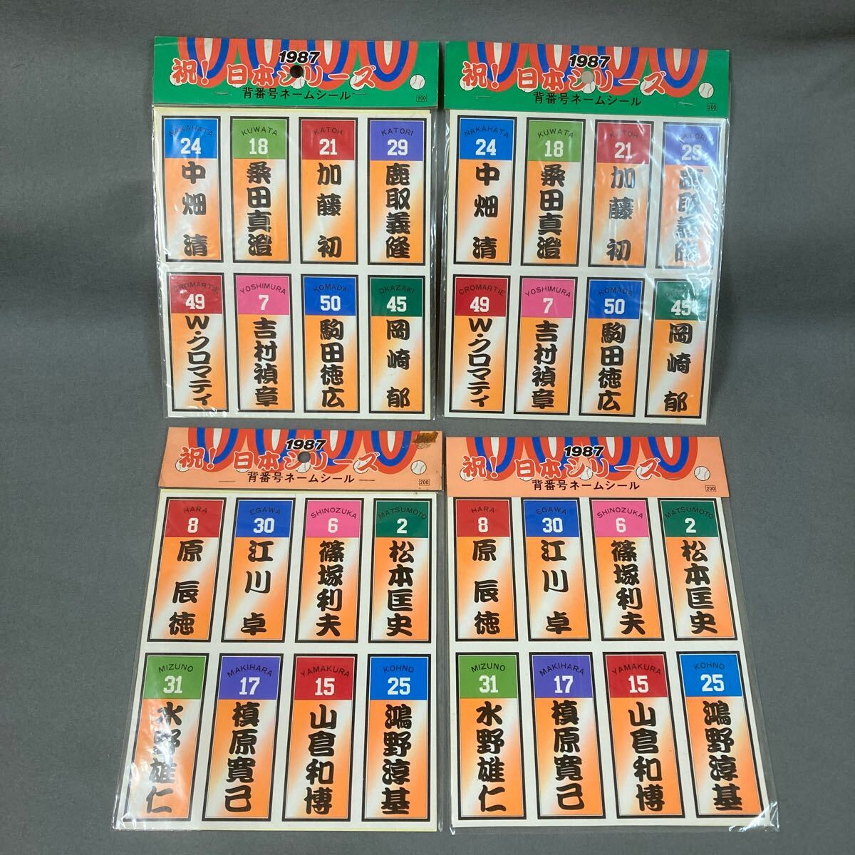 1987年 日本シリーズ 背番号ネームシール 4枚（2種類）プロ野球 桑田真澄 原辰徳 他_画像1
