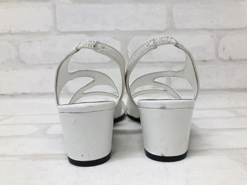 H■ LANCEL PARIS ランセル サンダル レディース 24.5cm ホワイト 白 オープントゥ ヒール パンプス バックストラップ 靴 シューズ の画像5