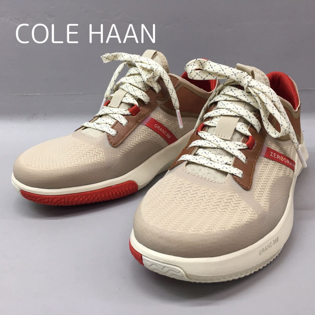 SU■未使用■ COLE HAAN コールハーン スニーカー 外箱付き ZEROGRAND ゼログランド 茶 ベージュ系 メンズ 25cm C34010 靴 シューズ の画像1