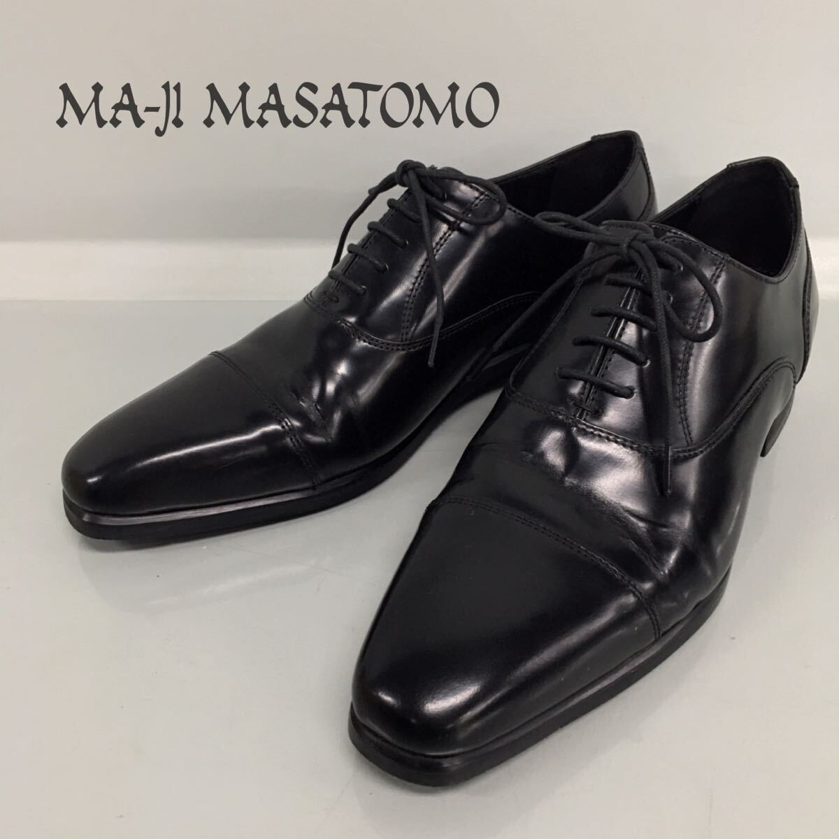 SU■ MA-JI MASATOMO マージマサトモ ビジネスシューズ 黒 ブラック メンズ 25.5cm プレーントゥ レザー 革靴 ドレスシューズ 靴 中古品の画像1
