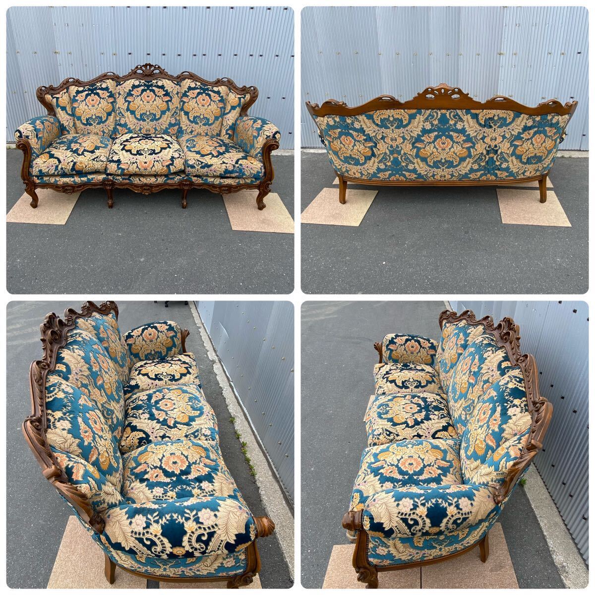 MK#[ direct pickup limitation / Aichi prefecture Toyohashi city ]ro here style feathers sofa 3 point set tree carving cat legs living customer interval reception Europe antique chair furniture 