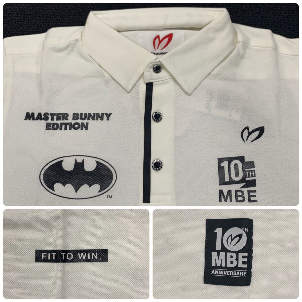 Y■未使用■④ MASTER BUNNY EDITION × BATMAN マスターバニー バットマン 10周年 半袖 ポロシャツ 2枚 白 サイズ3 メンズ ゴルフウェア の画像4