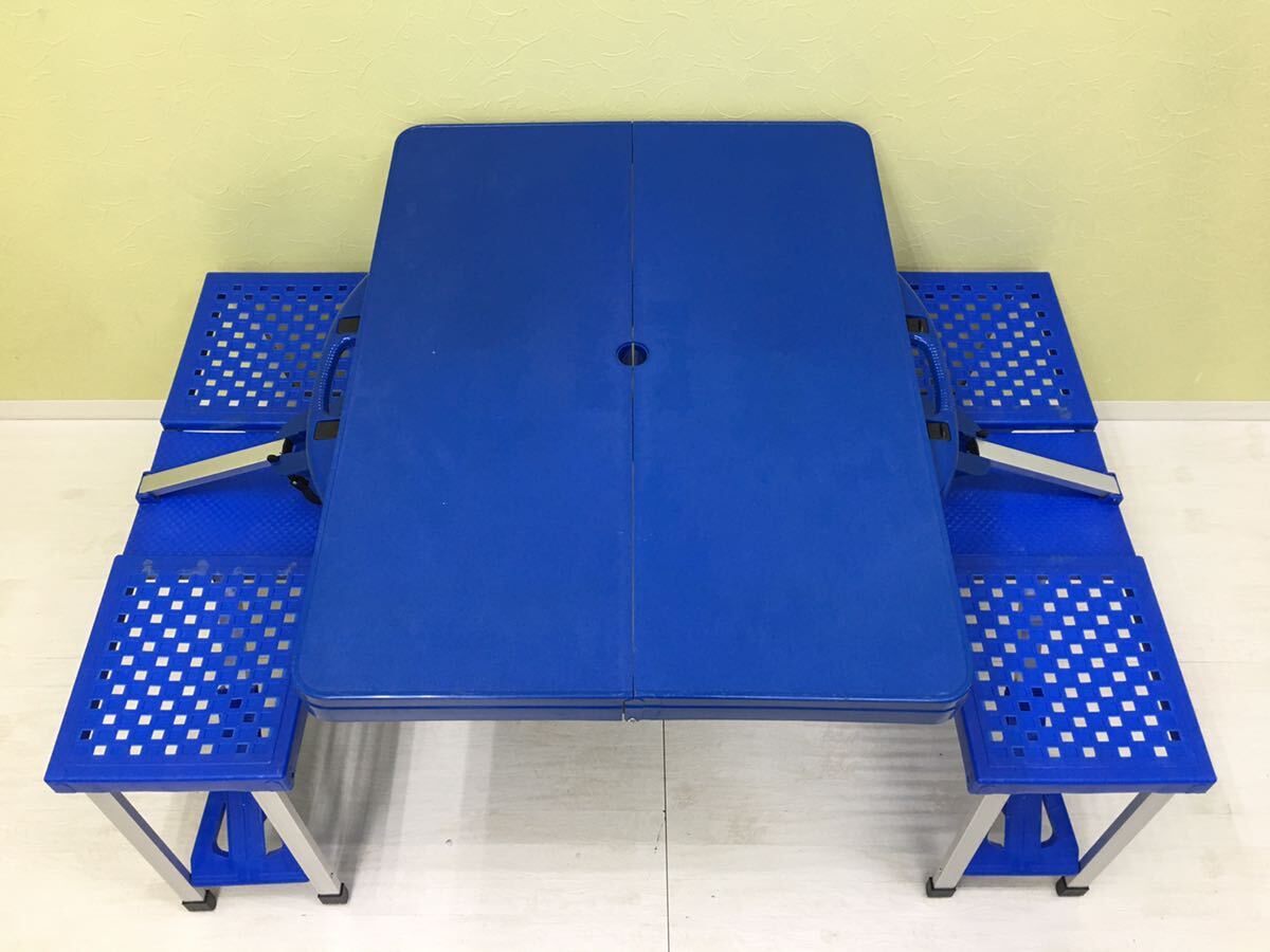SU■ オージー レジャーテーブル 青 ブルー 折り畳み テーブル/チェア一体型 ピクニックテーブル 持ち運び アウトドア キャンプ BBQ 中古品の画像3