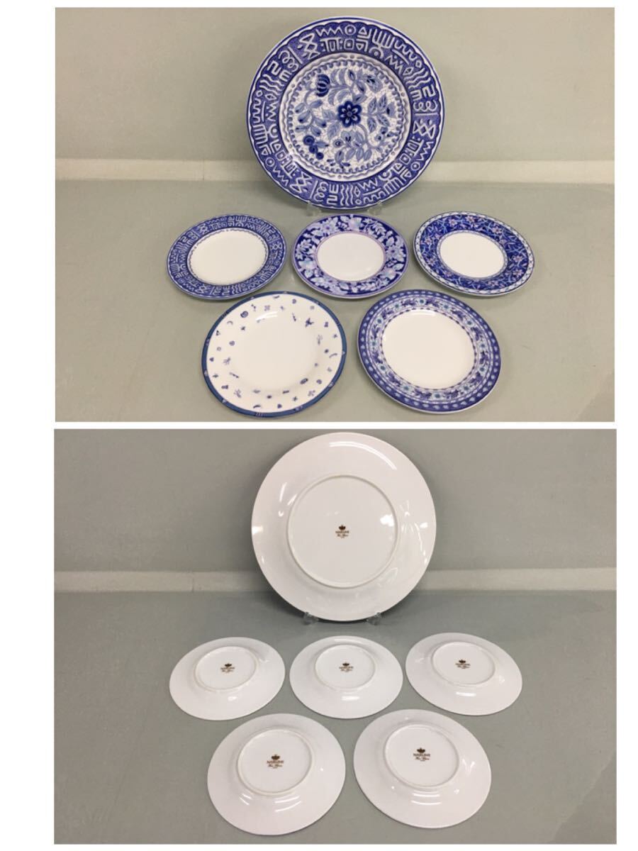 SU■未使用■ NARUMI ナルミ プレート まとめて 6枚 セット 大皿 小皿 花柄 模様 総柄 ブルー 青 直径27cm/16cm ファインチャイナ 食器 の画像2