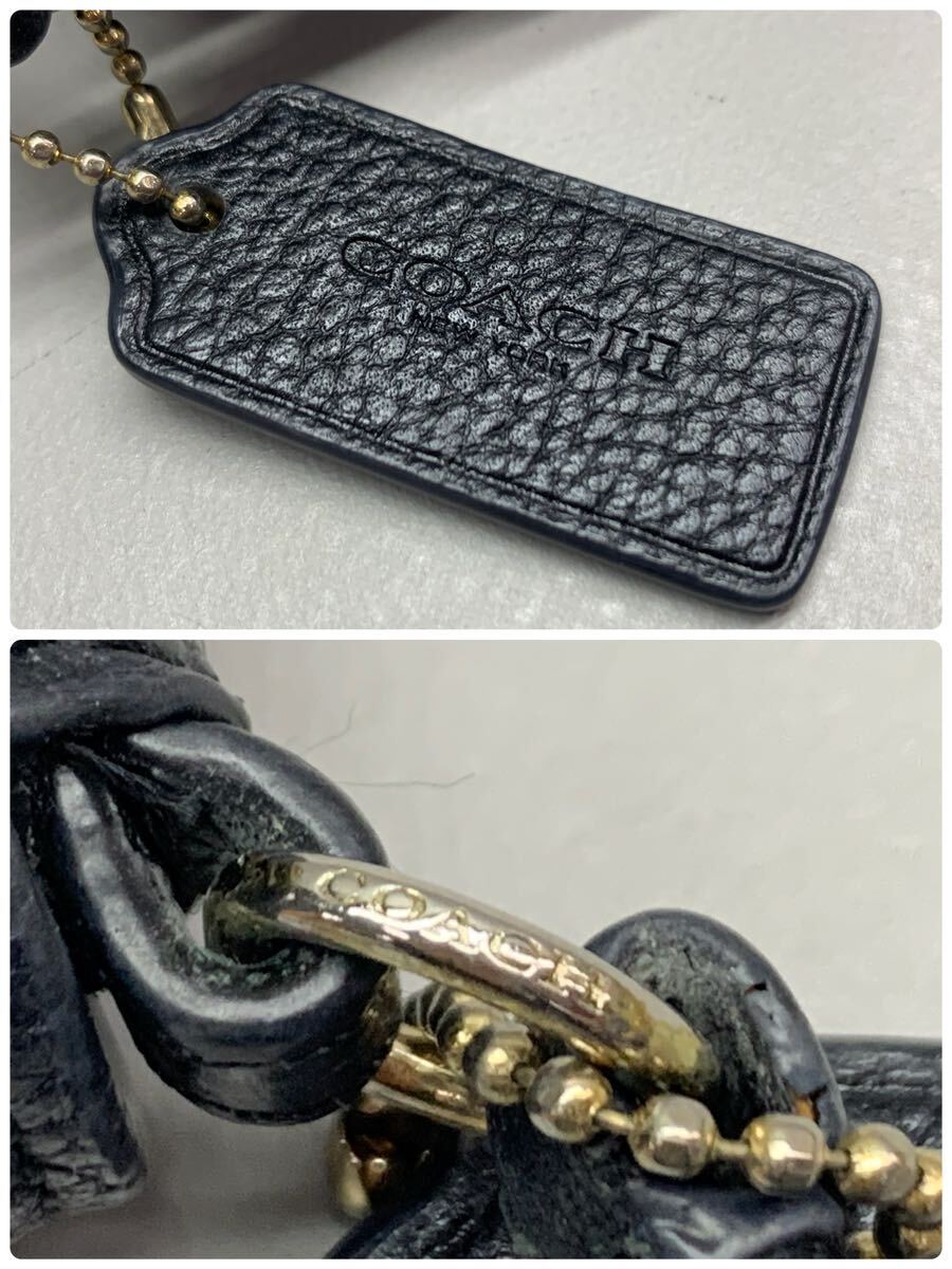 Y■① COACH コーチ ミニ ショルダーバッグ ブラック 黒 ゴールド金具 無地 レザー 斜めがけ 鞄 バッグ ポーチ ポシェット ビンテージ ？ の画像9