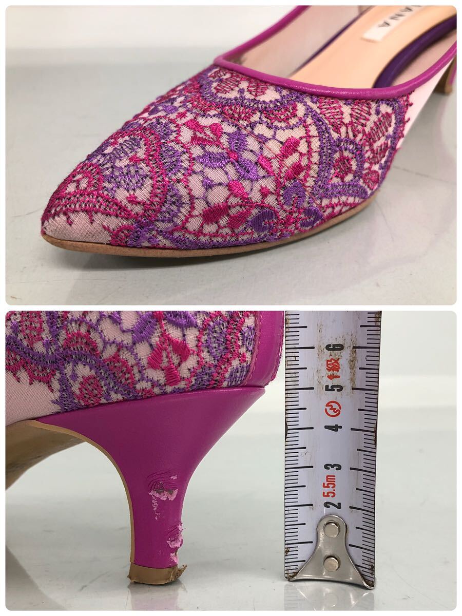 H■ DIANA ダイアナ パンプス 3足 セット レディース 22.5cm ピンク 刺繍 チュール アイボリー ミュシャ 花柄 ベージュ ヒール 靴 外箱 の画像8