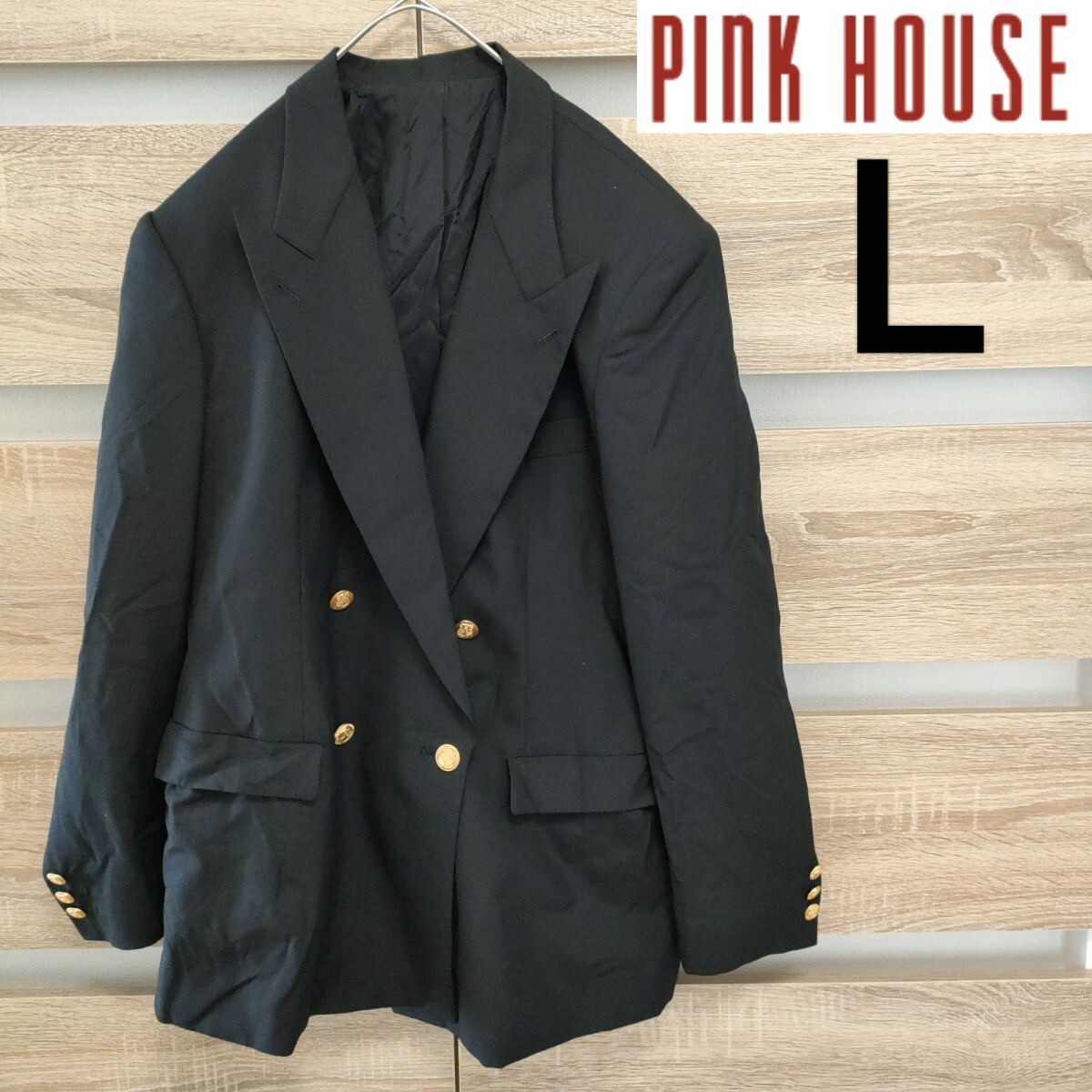 PINK HOUSE（ピンクハウス）ボタンジャケット L 黒 美品（Ap25） P0161FJ23 テーラードジャケット ブレザー ダブル 金ボタン日本製②_画像1