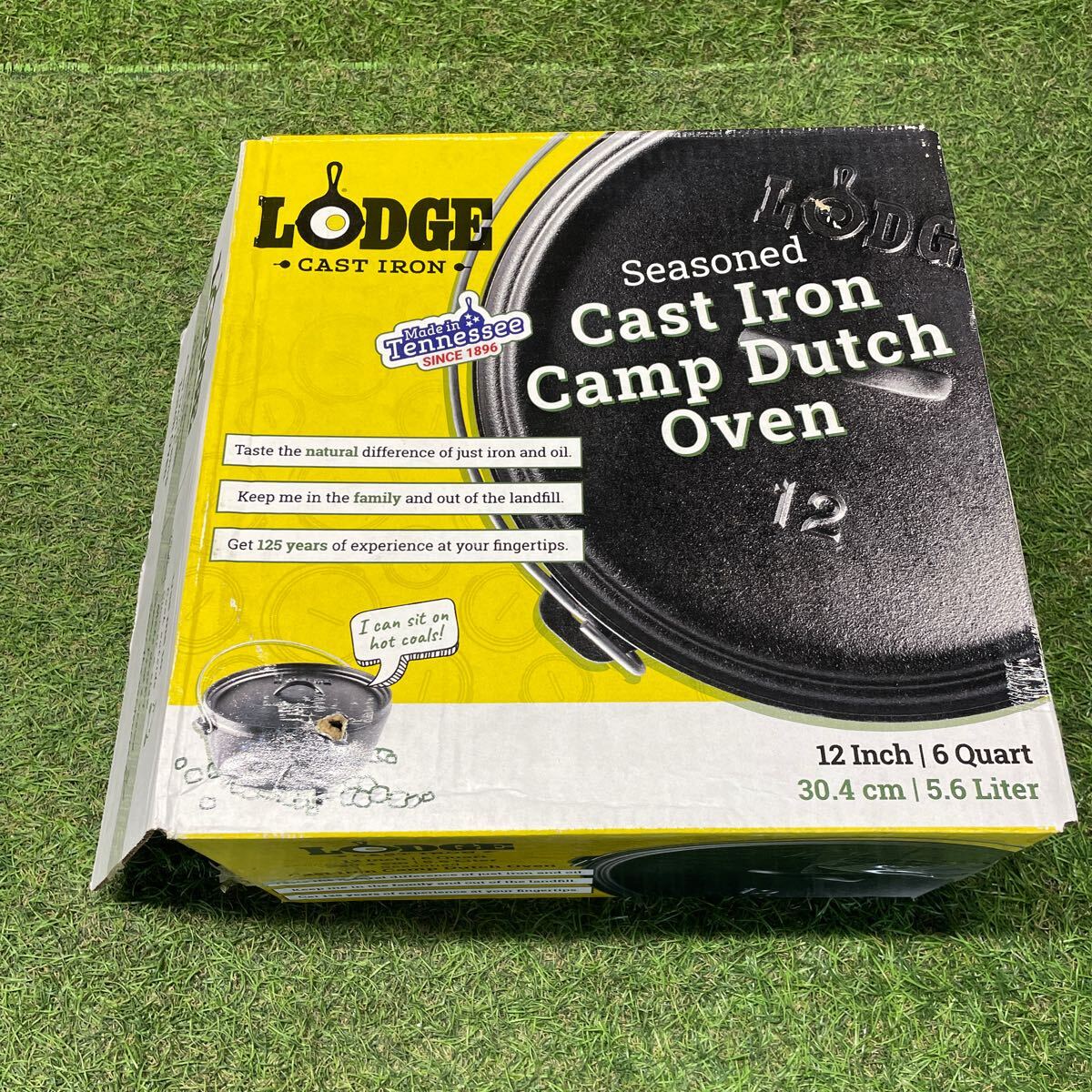GX052 LODGE ロッジ キャンプ ダッチオーブン 12インチ 30.4cm アウトドア 脚付き 箱傷 汚れあり未使用 展示品 キャンプの画像7