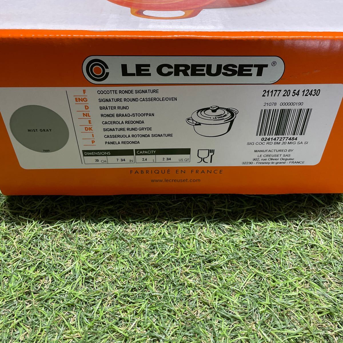 GX508 LE CREUSET ル・クルーゼ 両手鍋2117720-20cm ココット ロンド ホーロー鍋 料理 調理器具 ミストグレイ 箱汚れ破れ 未使用 保管品 鍋の画像9