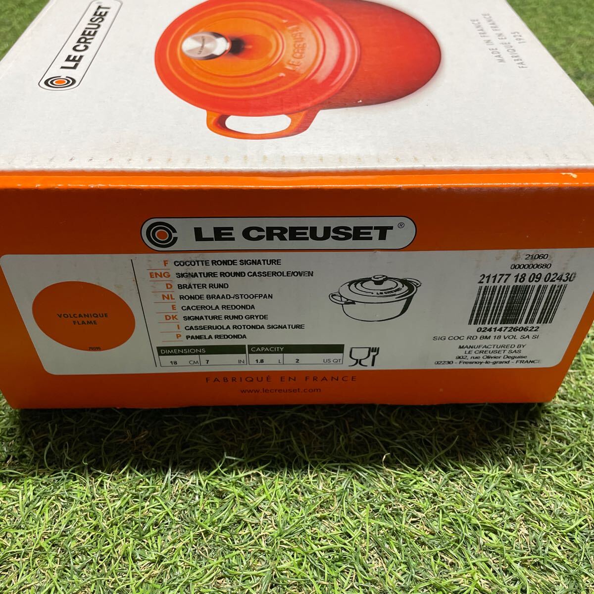 GX525 LE CREUSET ル・クルーゼ 両手鍋2117718-18cm ココット ロンド ホーロー鍋 料理 調理器具 オレンジ 箱汚れ破れ有り 未使用 保管品 鍋の画像8