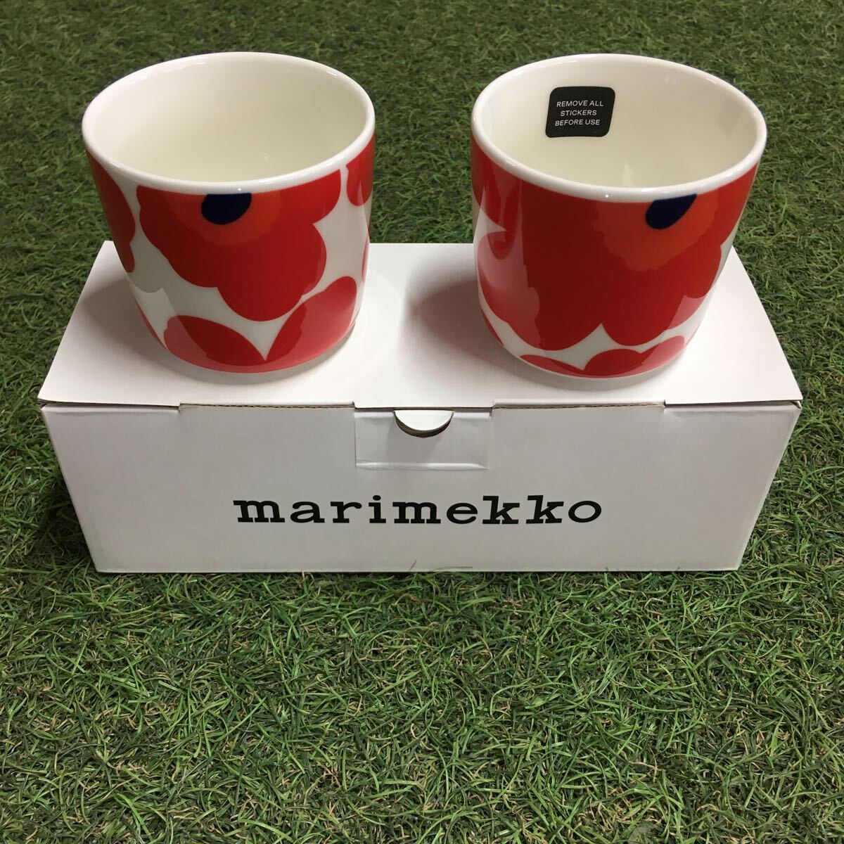 GX1531 marimekko マリメッコ ウニッコ 67849-001 ラテマグ2個セット レッド 食器 コップ 未使用 保管品 マグ_画像1