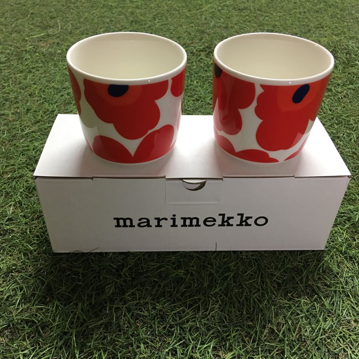 GX1536 marimekko マリメッコ ウニッコ 67849-001 ラテマグ2個セット レッド 食器 コップ 未使用 保管品 マグ_画像1