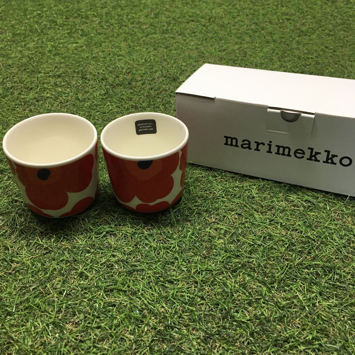 GX4225 MARIMEKKO マリメッコ UNIKKO ウニッコ 067849-001 ラテマグカップ 2個セット食器 ホワイト.レッド 未使用 保管品 コップ_画像1