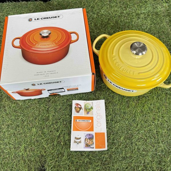 GX6010 LE CREUSET ル・クルーゼ 両手鍋 ココット ロンド 21177-20cm ホーロー鍋 料理 調理器具 イエロー 箱汚れ有り 未使用 保管品 鍋の画像1