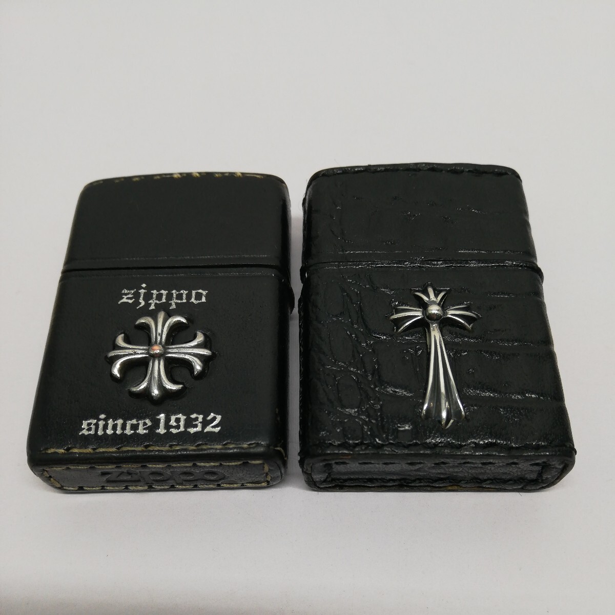 レ) 【まとめ】 ZIPPO ジッポー オイルライター CROSS アメリカンクラシック メタル貼 シルバー 喫煙具 中古 管理K レザーケース_画像3