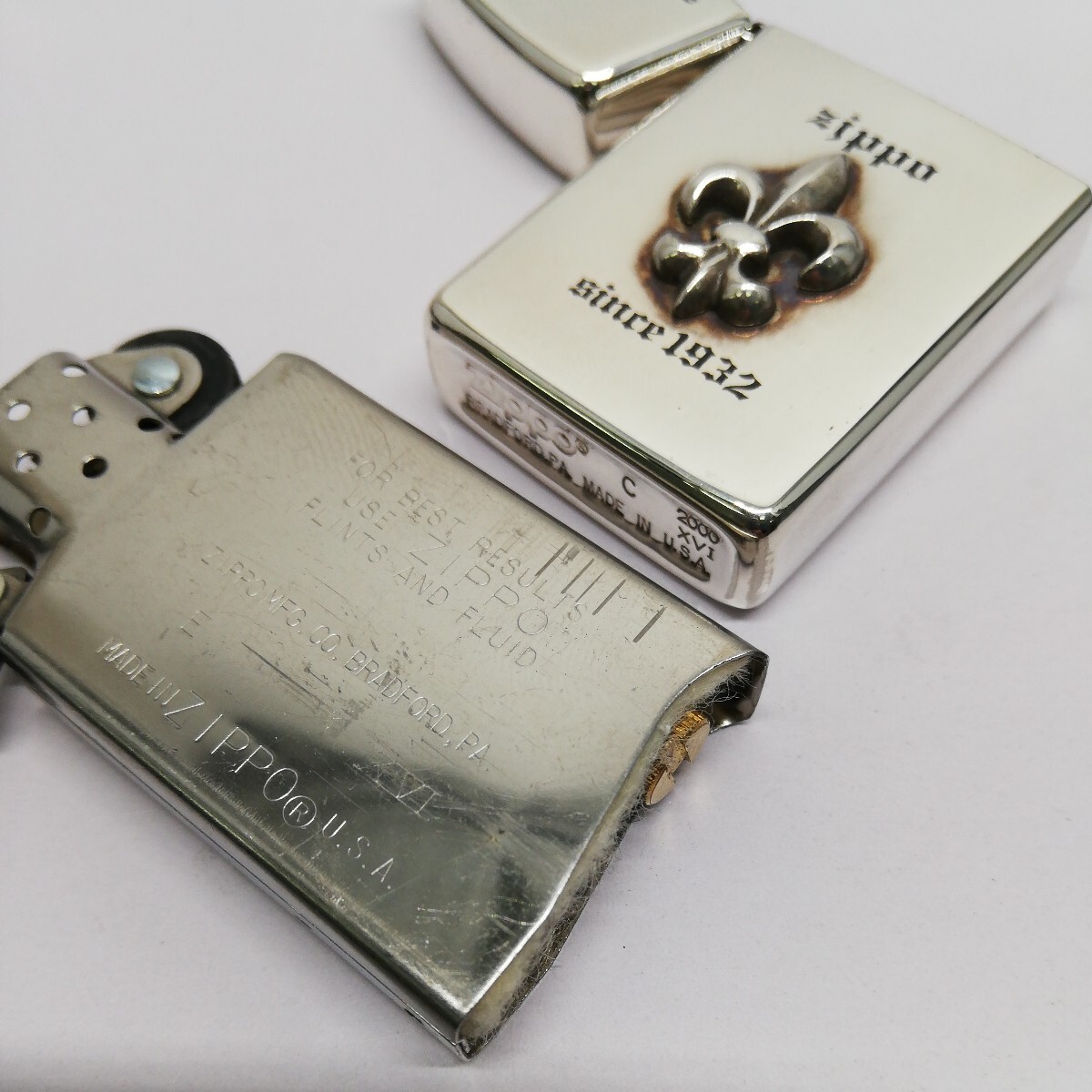 レ) 【まとめ】 ZIPPO ジッポー オイルライター CROSS アメリカンクラシック メタル貼 シルバー 喫煙具 中古 管理K レザーケースの画像5