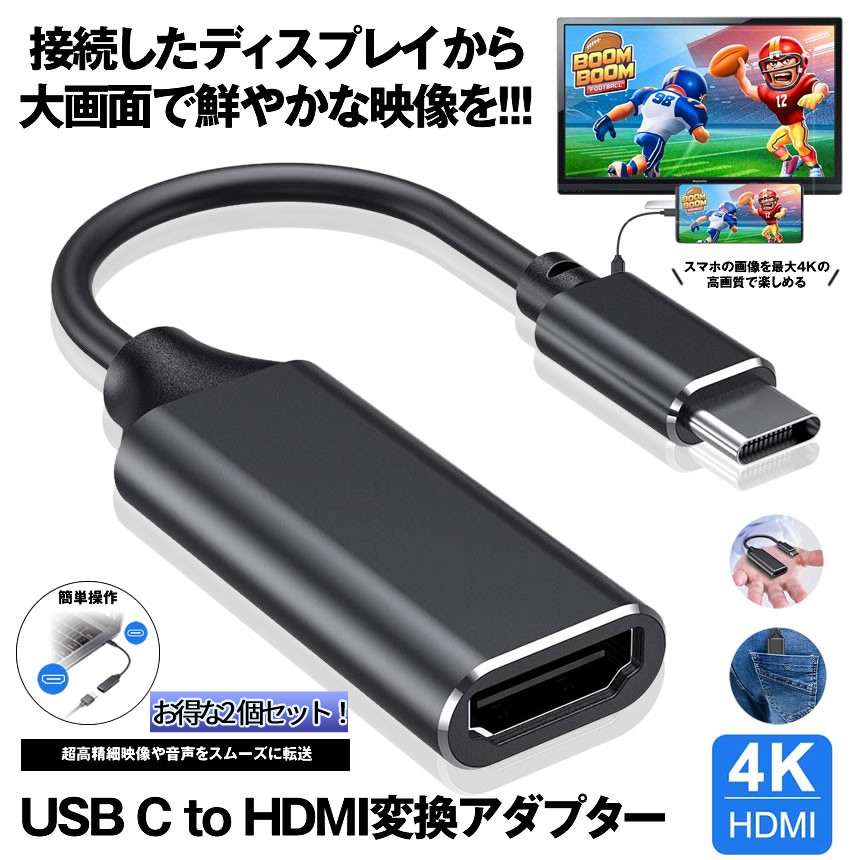 USB C to HDMI 変換アダプター 2個セット TYPE-C HDMI 変換 ケープル HDMI タイプC変換 C変換 HDMI変換 2-CHCABALE_画像1