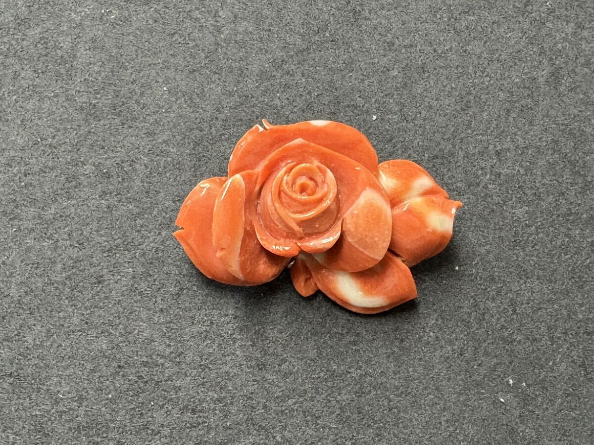 珊瑚 サンゴ 帯留め アンティーク 桃色珊瑚　フ入り　バラ　薔薇和装小物 _画像2