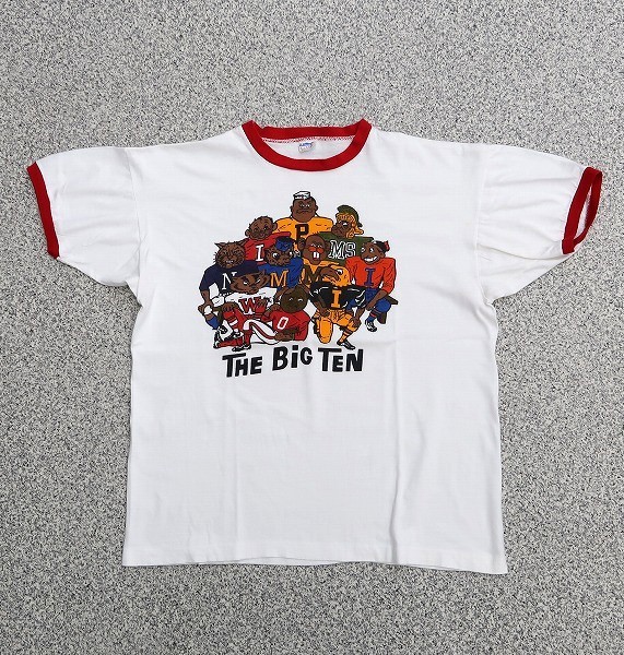 美品 70s チャンピオン バータグ ビッグテン 染み込みプリント リンガー Tシャツ XL THE BIG TEN ビンテージ