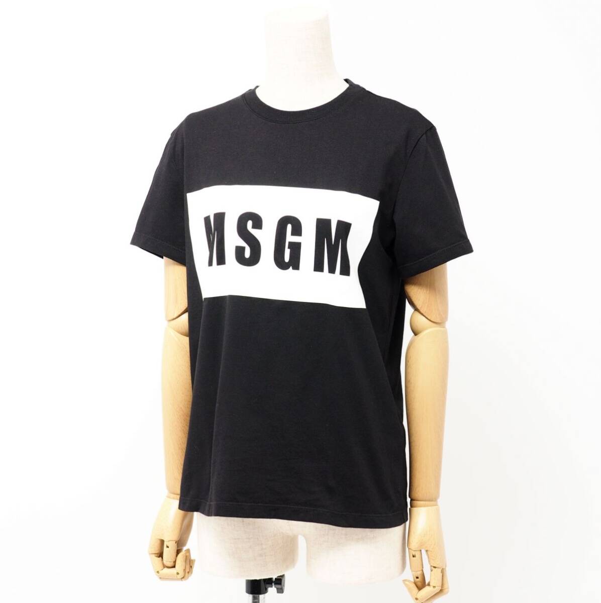 GL7853☆イタリア製 エムエスジーエム MSGM ボックスロゴ プリント Tシャツ カットソー 半袖 コットン ブラック サイズS 2642MDM195_画像1