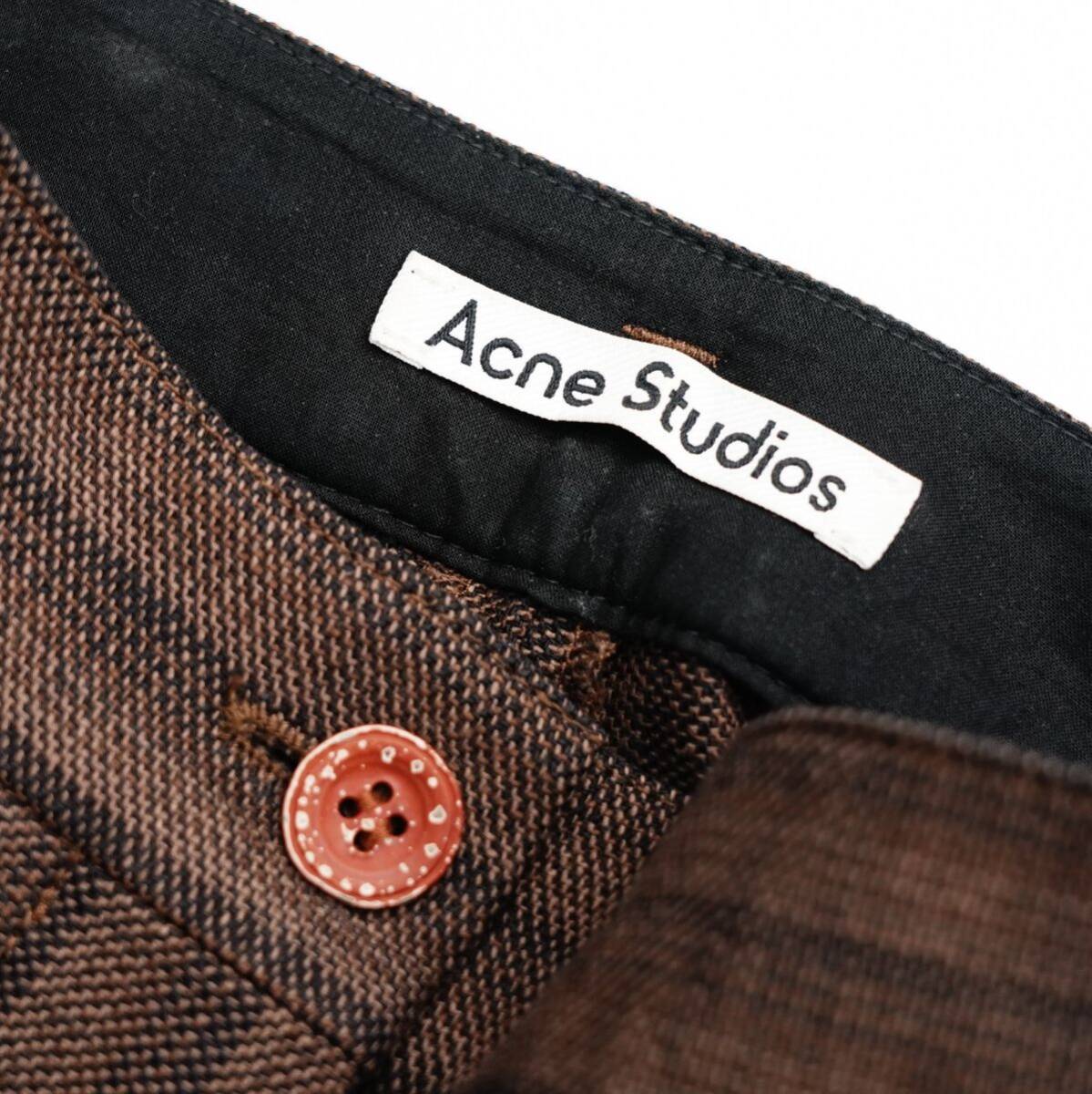 GP7675☆アクネストゥディオズ Acne Studios ブーツカットパンツ ウール コットン ストライプ柄 ブラウン系 サイズ34の画像5