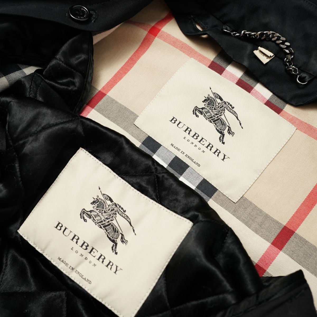 MG2113☆バーバリー BURBERRY ベルテッドコート シングル キルティングライナー付 裏地ノバチェック柄 ブラック サイズUK6の画像6