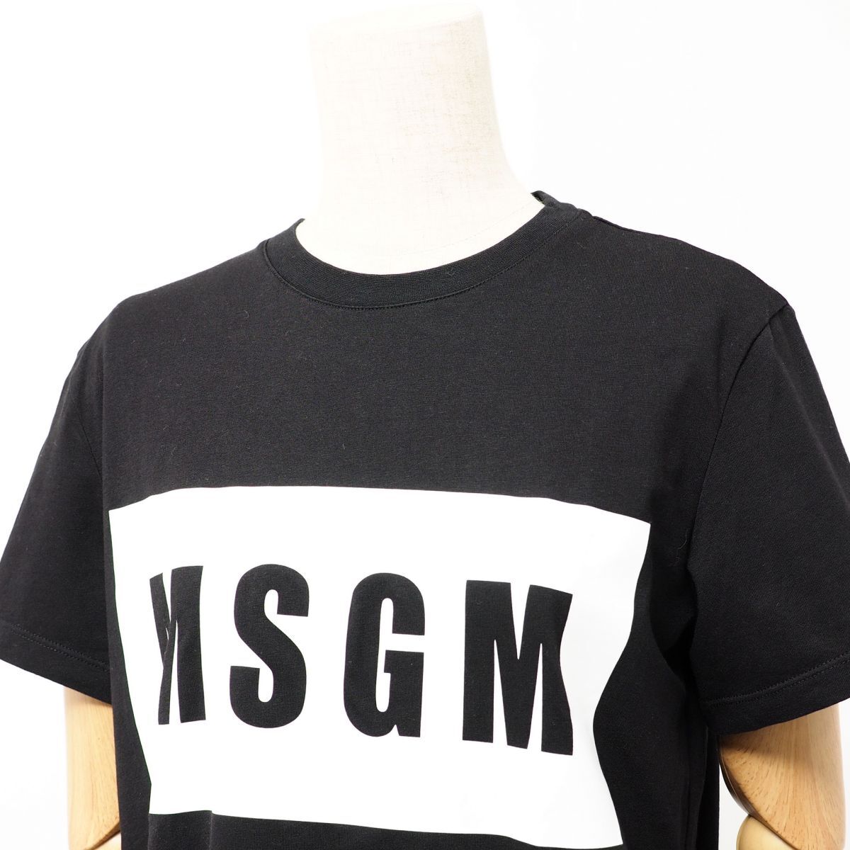 GL7853☆イタリア製 エムエスジーエム MSGM ボックスロゴ プリント Tシャツ カットソー 半袖 コットン ブラック サイズS 2642MDM195_画像3
