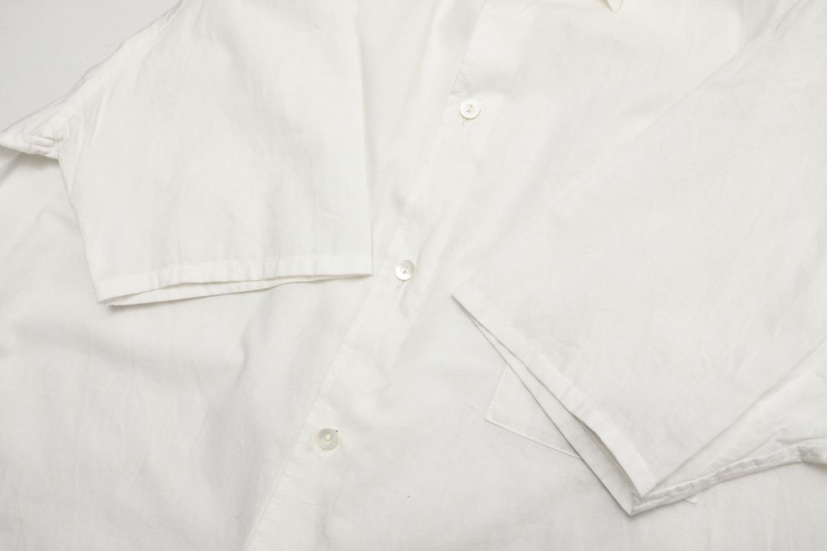 TG8503☆ワイズ Y's ヨウジヤマモト 総コットン 半袖 シャツ ブラウス 無地 ポケット付 オフホワイト サイズ3の画像4