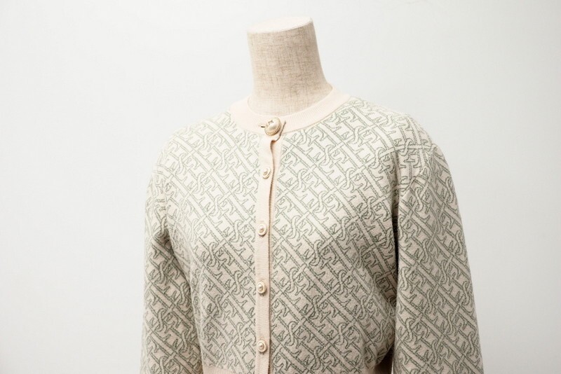 TH3899# Amy Ist wa-rueimy istoire* ensemble knitted * knitted cardigan + short sleeves *ES Logo * monogram * ivory × green group *F