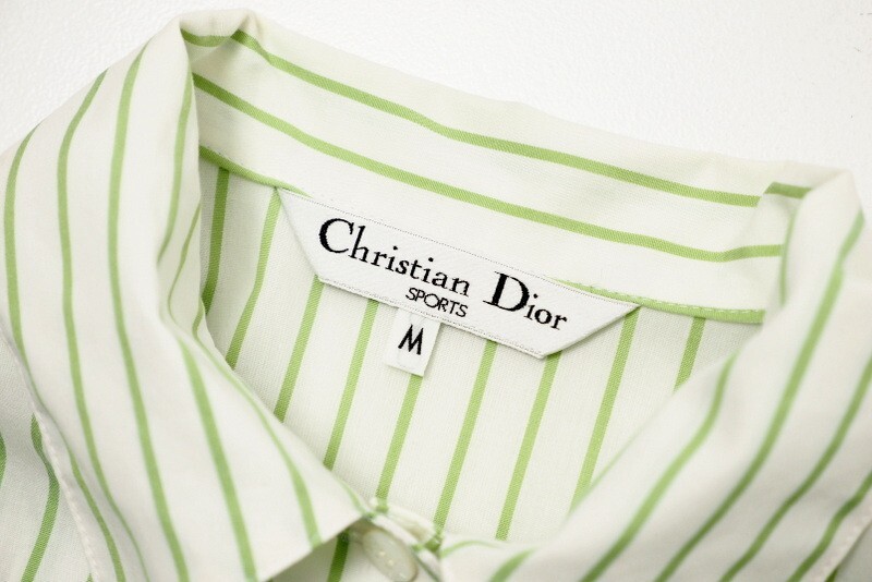 MG2290#クリスチャンディオール Christian Dior SPORT*コットン*半袖シャツ*ストライプ*オーバーサイズ*ホワイト×グリーン系*M_画像10