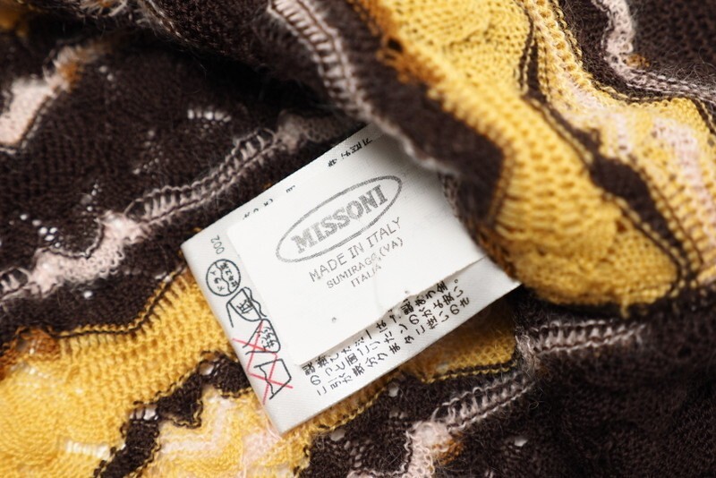 GP7447▼イタリア製▼ミッソーニ MISSONI*ウール×モヘヤ混*総柄*クルーネック 長袖 ニット セーター*サイズ44*ブラウン×イエロー系_画像6