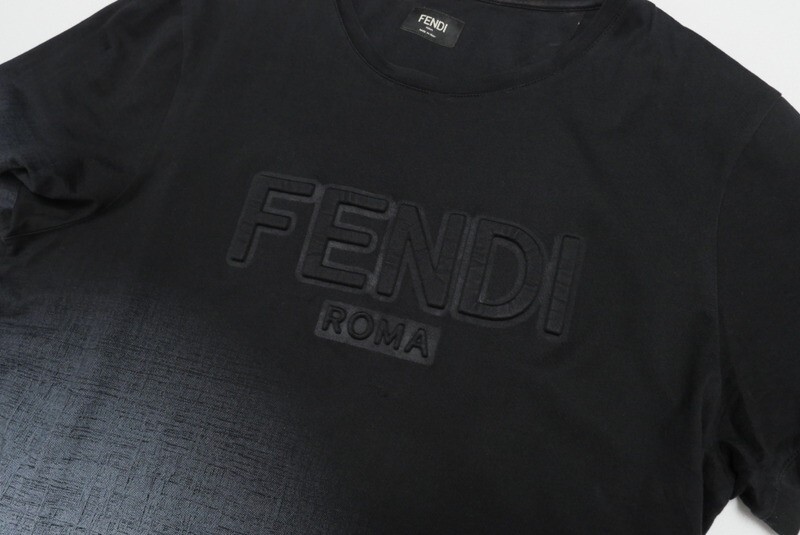 GO5166〇イタリア製*フェンディ FENDI*ロゴ*総柄/グラデーション*Tシャツ*半袖*カットソー*L～XL相当*ブラック系の画像5