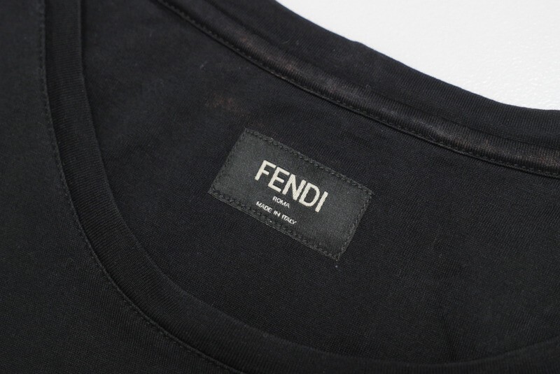 GO5166〇イタリア製*フェンディ FENDI*ロゴ*総柄/グラデーション*Tシャツ*半袖*カットソー*L～XL相当*ブラック系