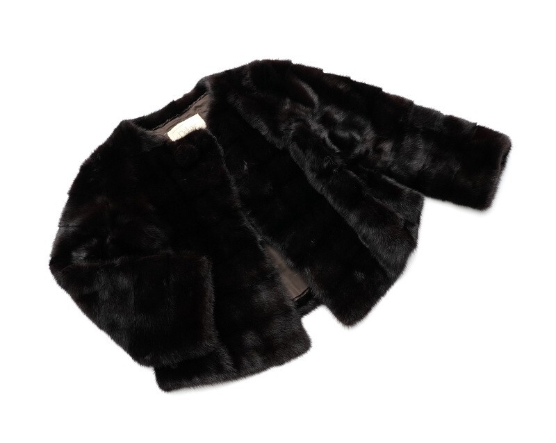 GP4815〇Deluxe Fur by Onward*ダークミンク*MINK*ファーポンポン付き*リアルファー*ファーコート*ショートコート*M*ダークブラウン系の画像1