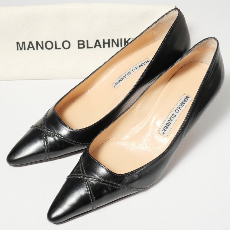 GP6006*イタリア製*MANOLO BLAHNIK マノロブラニク*レザーパンプス*シューズ*36.5(23cm相当)*黒*ブラックの画像1