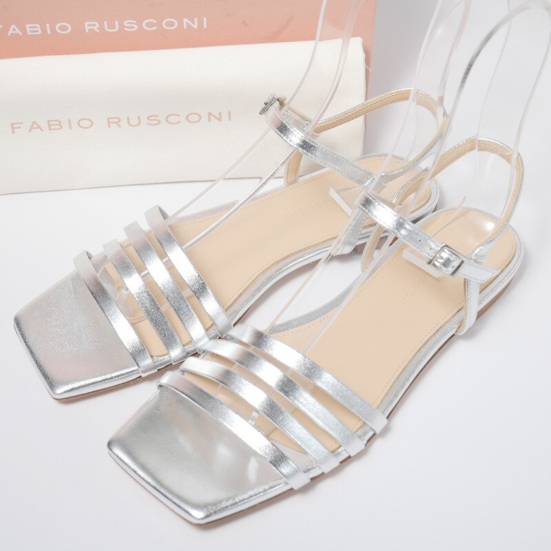 MG1853*《未使用/定価 2.8万円》ファビオルスコーニ FABIO RUSCONI*ベアストラップサンダル*メタリックレザー*36(23cm相当)*靴*シルバー_画像1