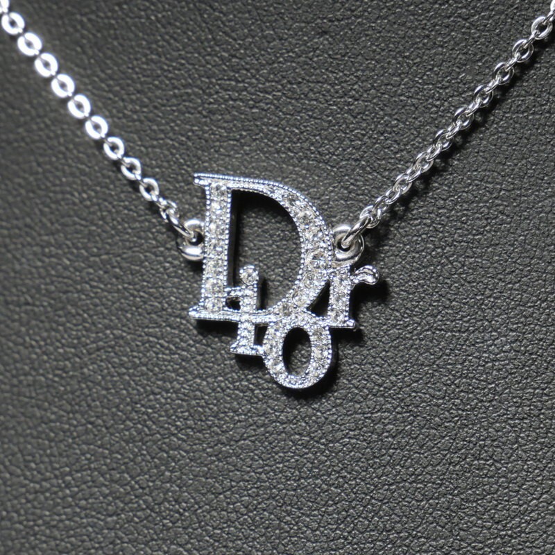 MG2160*Christian Dior クリスチャンディオール ロゴ ラインストーン ネックレス ペンダント 小物 アクセサリー シルバーの画像1