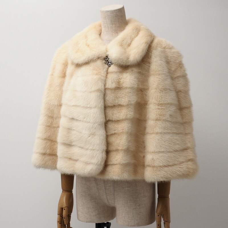 GP6467＝パールミンク*カルヴェンファーズ/carven furs*ミンク/MINK*最高級毛皮*リアルファー*ケープ*コート*サイズFREE*アイボリー系の画像1