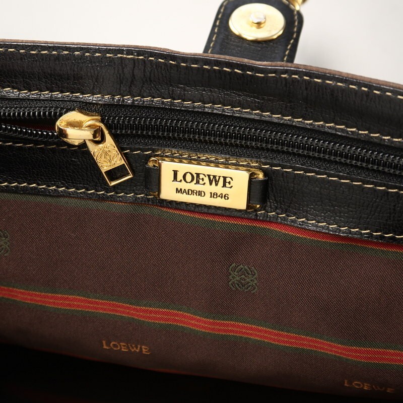 MG1503*スペイン製《LOEWE ロエベ》vintage ベラスケス レザーショルダーバッグ クロスボディバッグ 鞄 ブラウン×ブラックの画像10