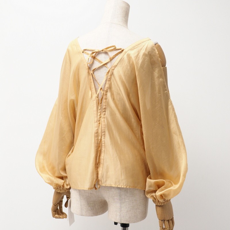 TG5378= unused * Ame li/AMERI*MEDI SHEER OFF SHOULDER BLOUSE*sia- material *.. feeling * off shoulder * blouse * shirt * size F* yellow group 