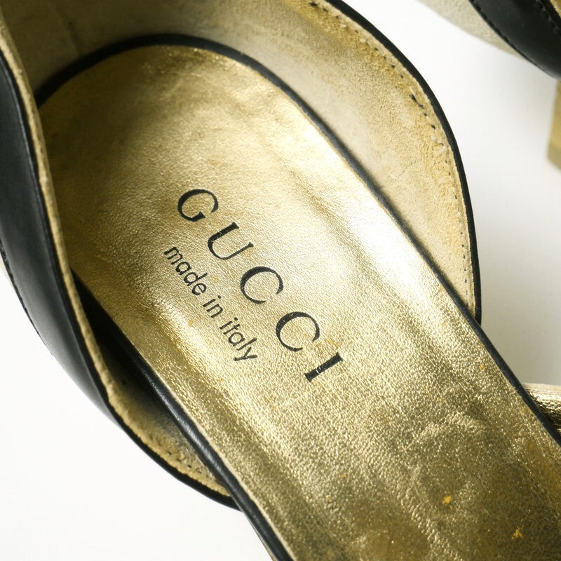 GP6942*イタリア製《GUCCI グッチ》36C(23cm相当) スエードレザー タイガーヘッド スクエアトゥ パンプス 靴 クリーム×ブラック系の画像7